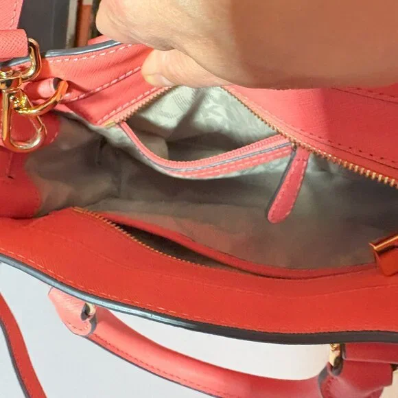 Michael Kors Leather Satchel Bag Crossbody Handbag Coral-Pink Mini